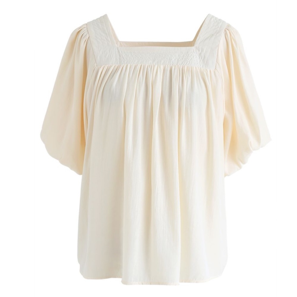 Chicwish Square-Neck Puff-Sleeve Top in Cream